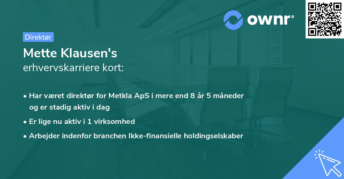 Mette Klausen's erhvervskarriere kort