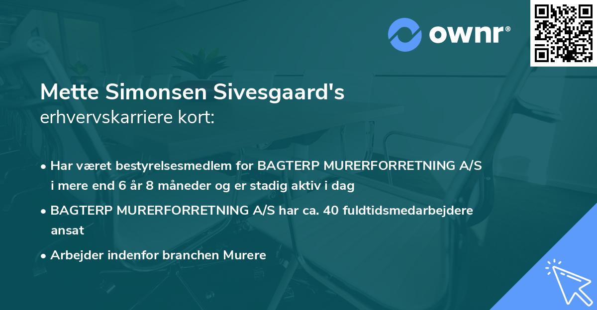 Mette Simonsen Sivesgaard's erhvervskarriere kort