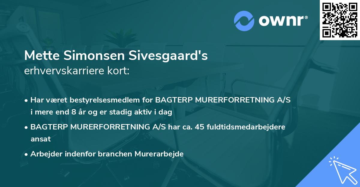 Mette Simonsen Sivesgaard's erhvervskarriere kort