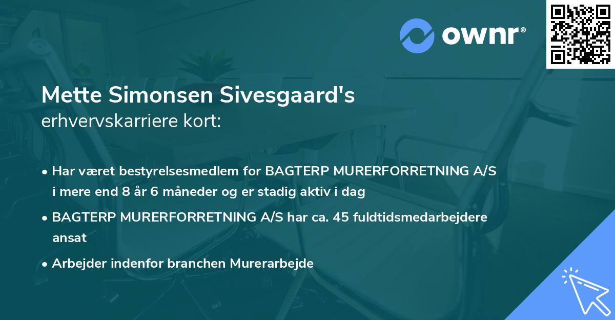 Mette Simonsen Sivesgaard's erhvervskarriere kort