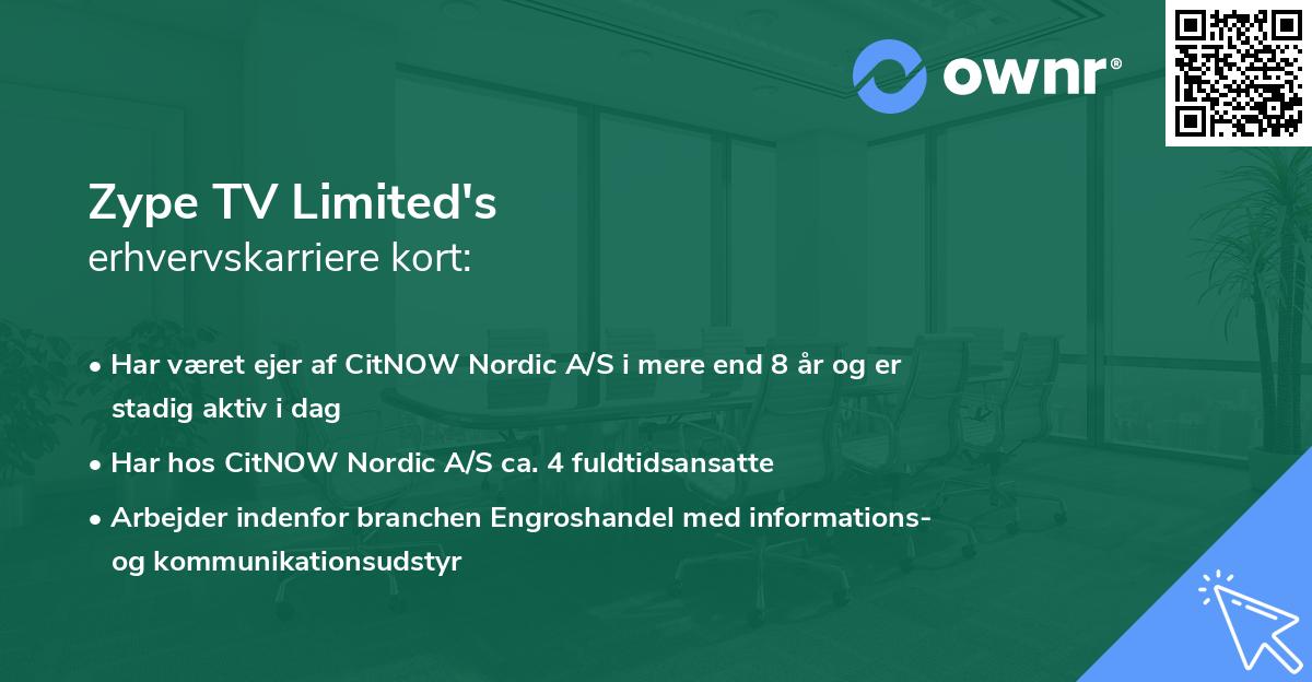 Zype TV Limited's erhvervskarriere kort