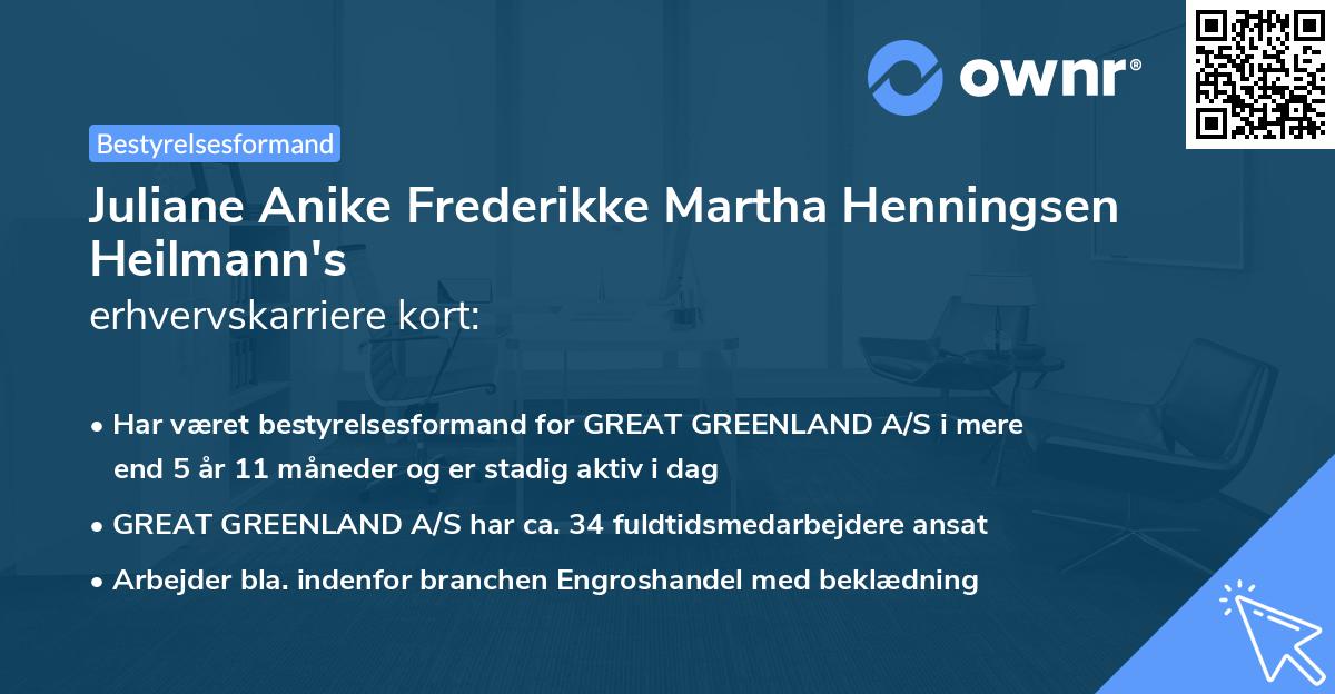Juliane Anike Frederikke Martha Henningsen Heilmann's erhvervskarriere kort