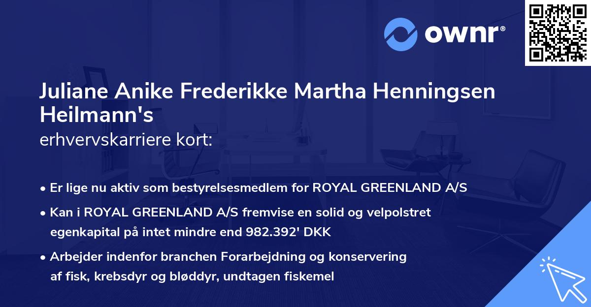 Juliane Anike Frederikke Martha Henningsen Heilmann's erhvervskarriere kort