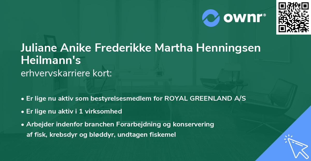 Juliane Anike Frederikke Martha Henningsen Heilmann's erhvervskarriere kort