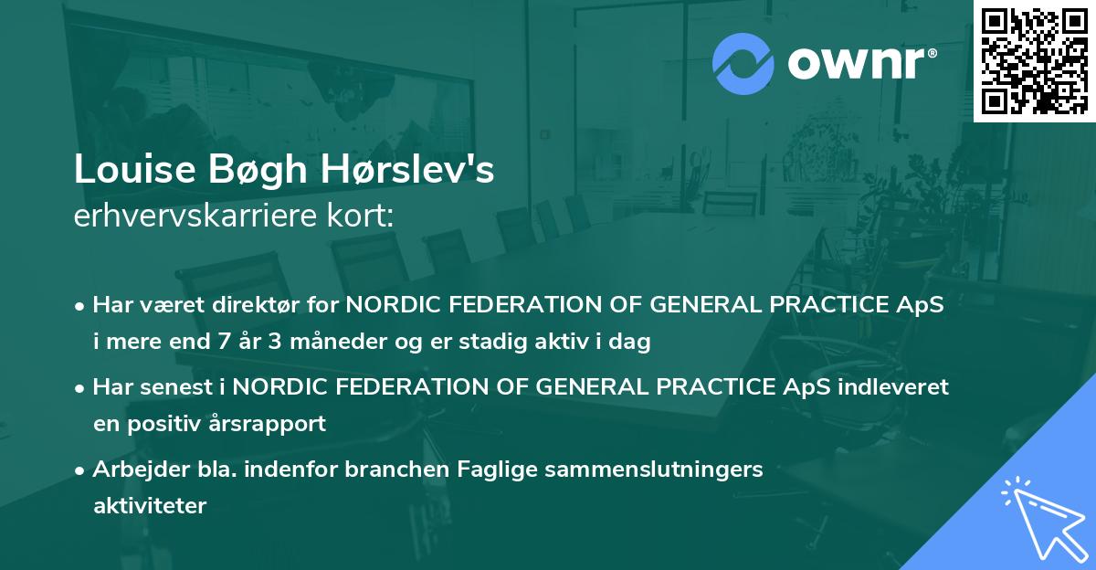 Louise Bøgh Hørslev's erhvervskarriere kort