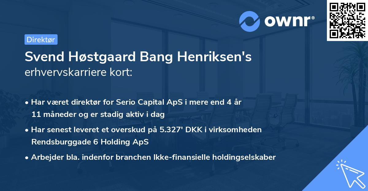 Svend Høstgaard Bang Henriksen's erhvervskarriere kort
