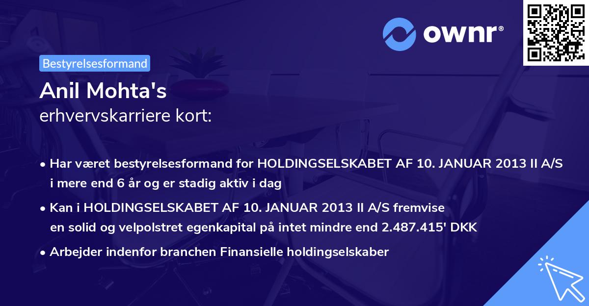 Anil Mohta's erhvervskarriere kort