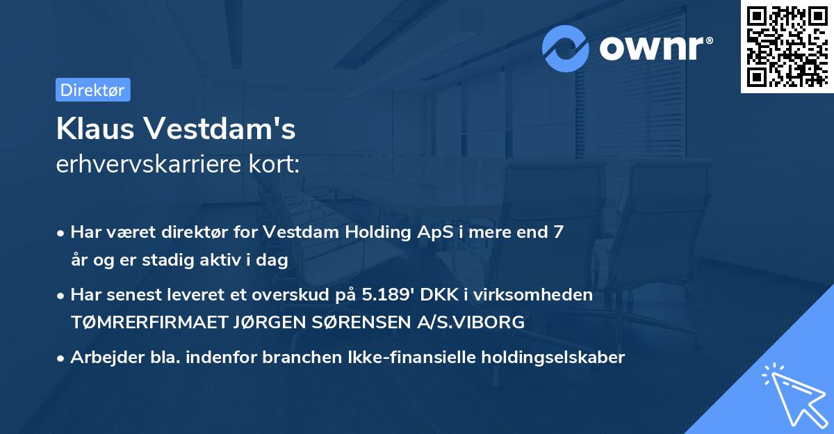 Klaus Vestdam's erhvervskarriere kort