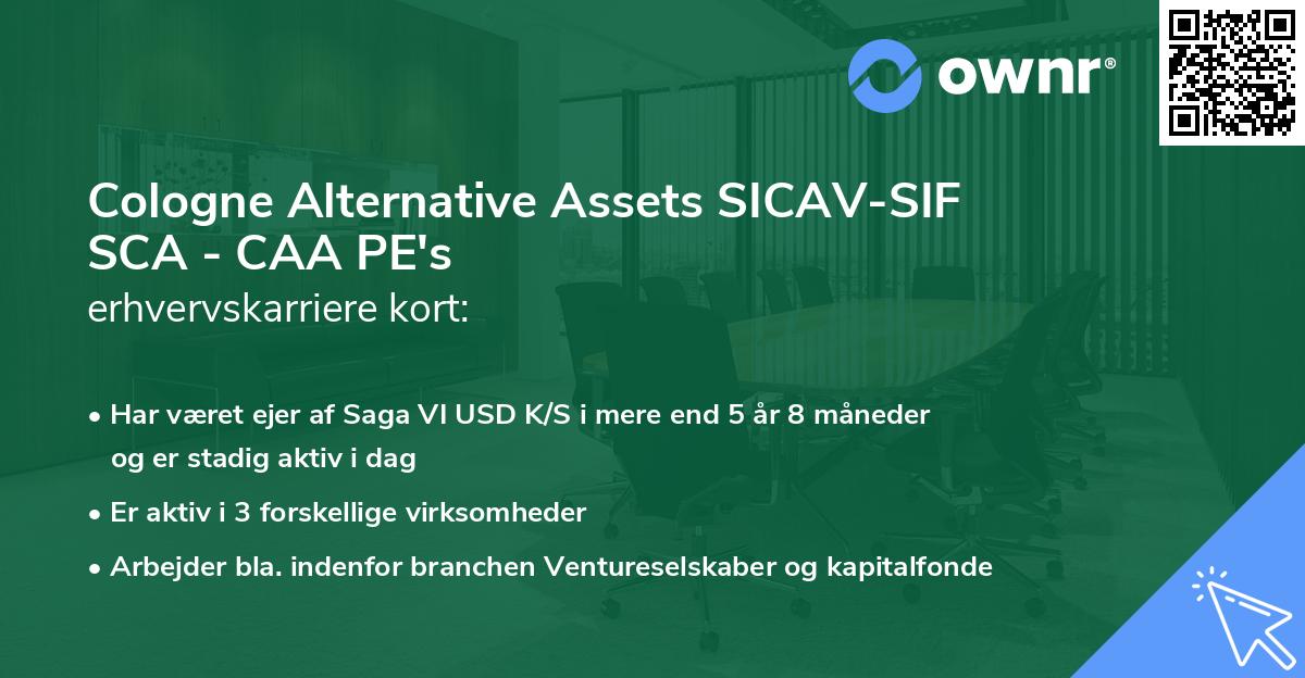 Cologne Alternative Assets SICAV-SIF SCA - CAA PE's erhvervskarriere kort