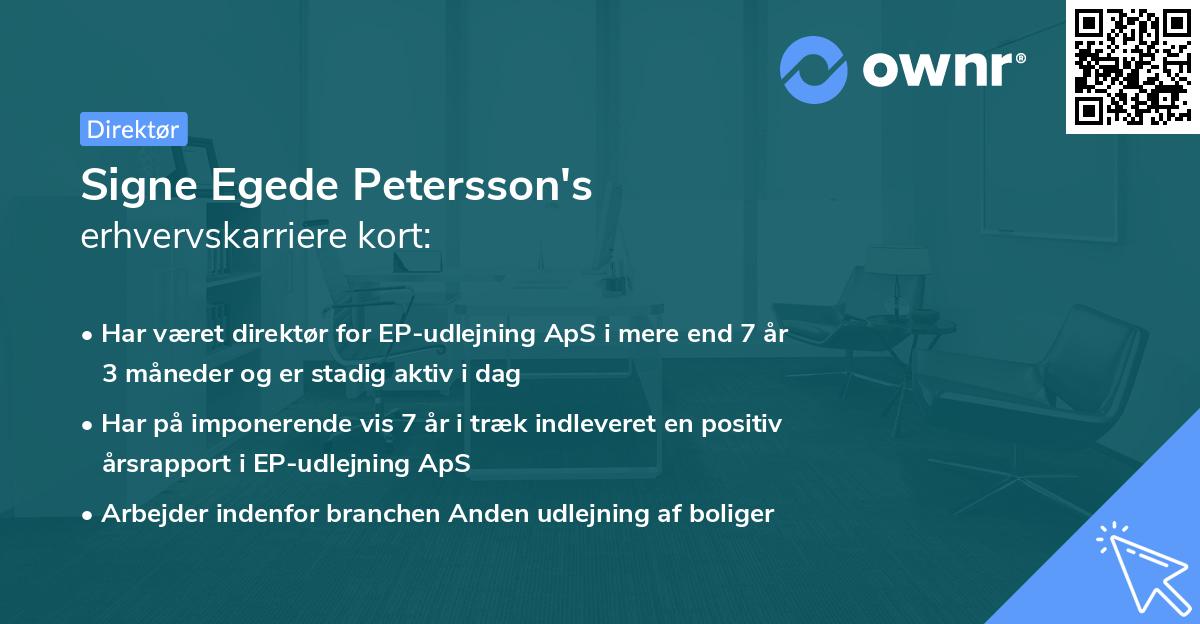 Signe Egede Petersson's erhvervskarriere kort