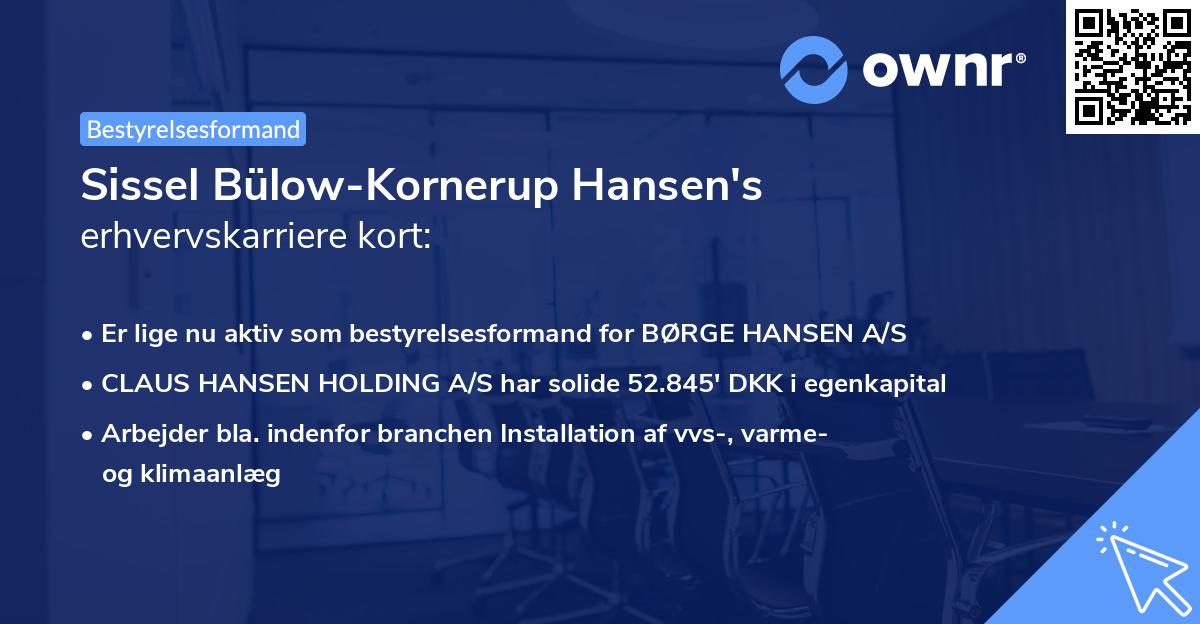Sissel Bülow-Kornerup Hansen's erhvervskarriere kort