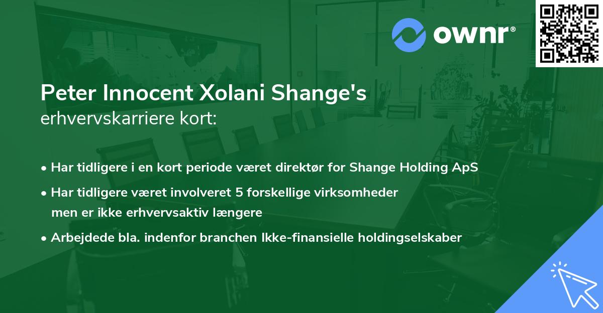 Peter Innocent Xolani Shange's erhvervskarriere kort
