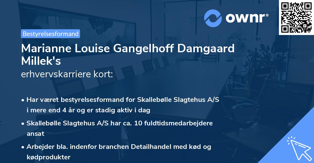 Marianne Louise Gangelhoff Damgaard Millek's erhvervskarriere kort