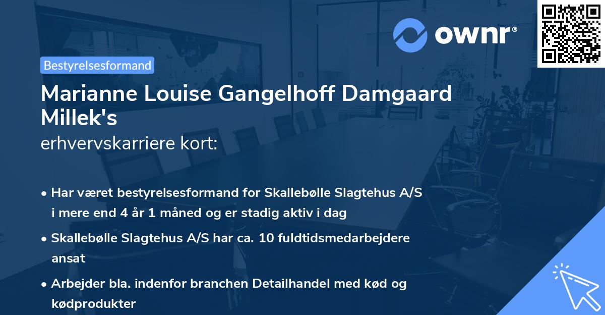 Marianne Louise Gangelhoff Damgaard Millek's erhvervskarriere kort
