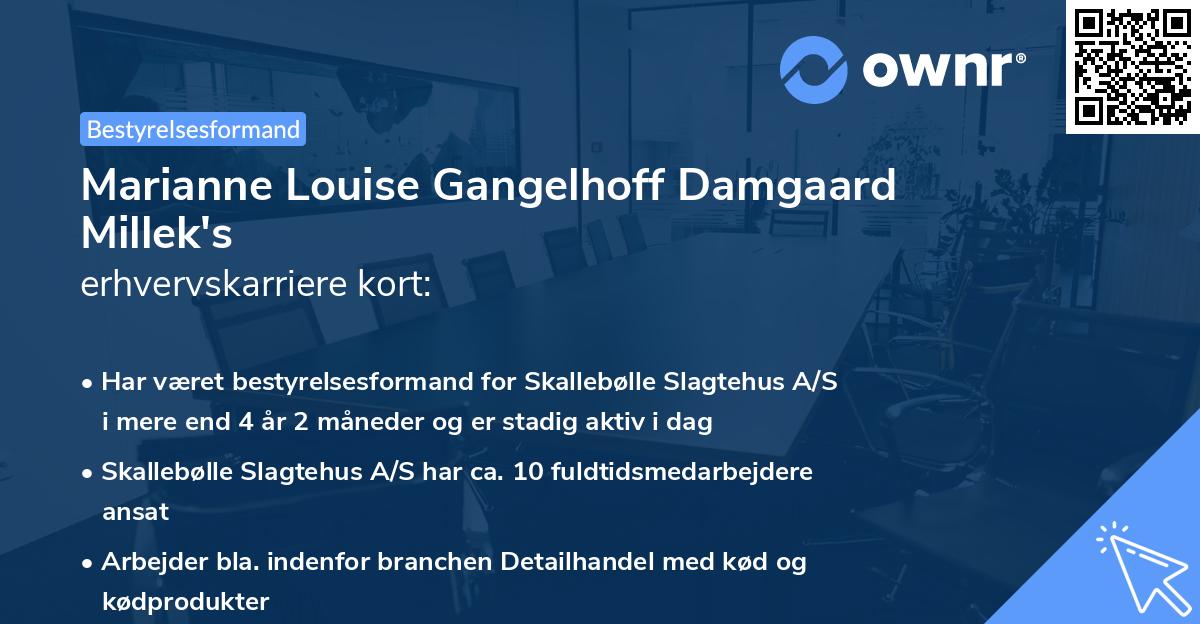 Marianne Louise Gangelhoff Damgaard Millek's erhvervskarriere kort