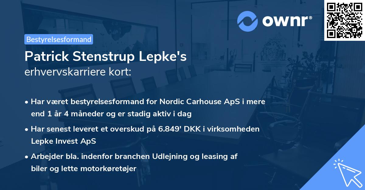 Patrick Stenstrup Lepke's erhvervskarriere kort