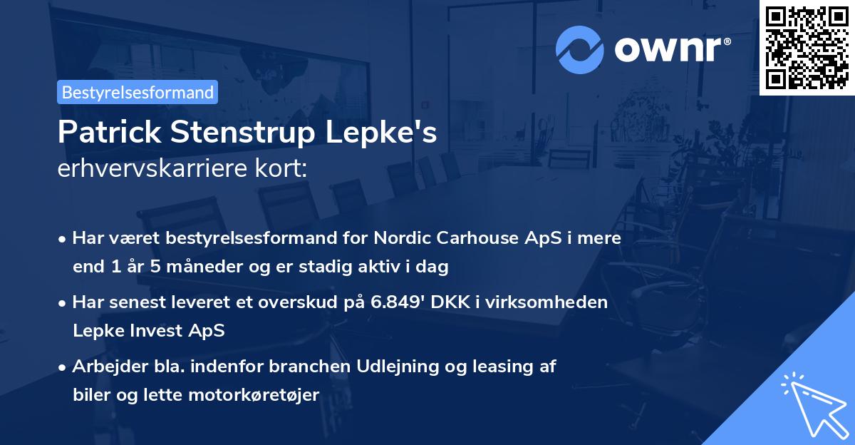 Patrick Stenstrup Lepke's erhvervskarriere kort