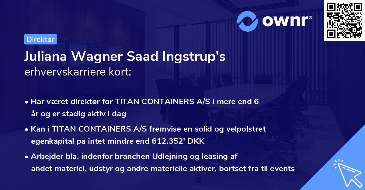 Juliana Wagner Saad Ingstrup's erhvervskarriere kort