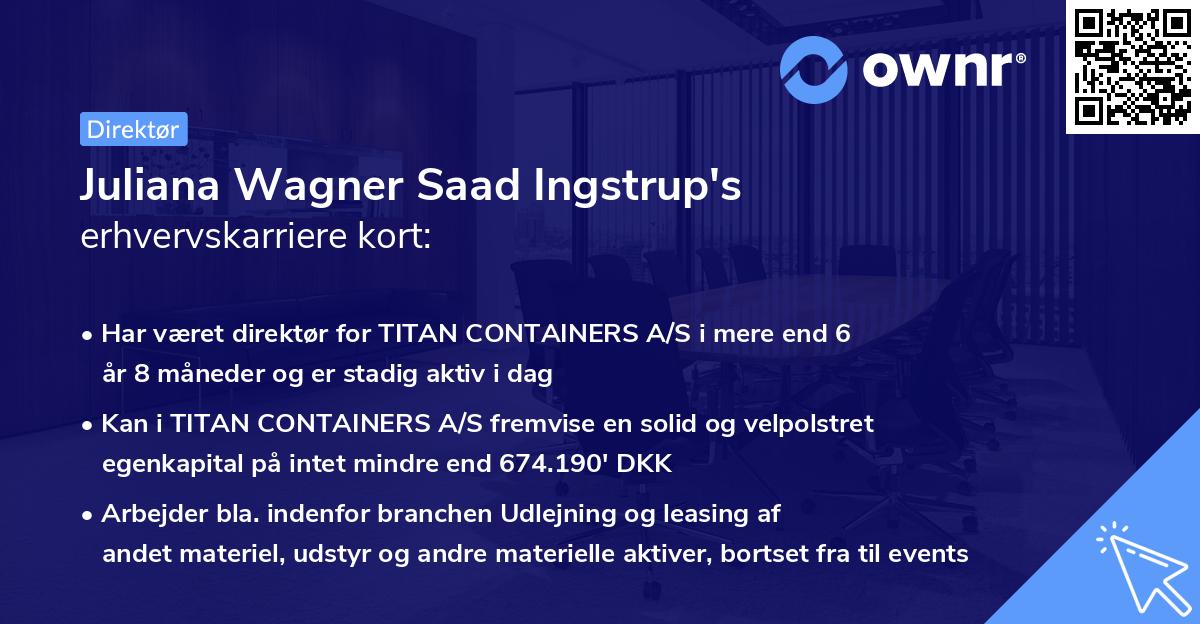 Juliana Wagner Saad Ingstrup's erhvervskarriere kort