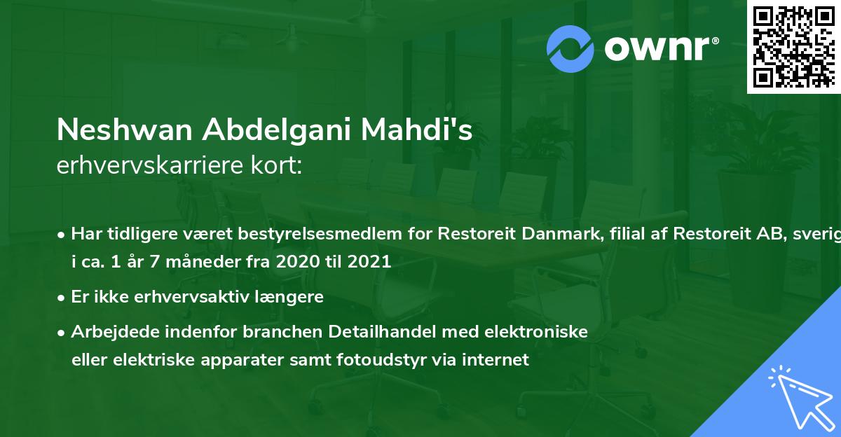 Neshwan Abdelgani Mahdi's erhvervskarriere kort