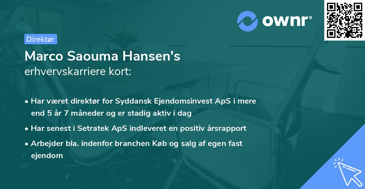 Marco Saouma Hansen's erhvervskarriere kort