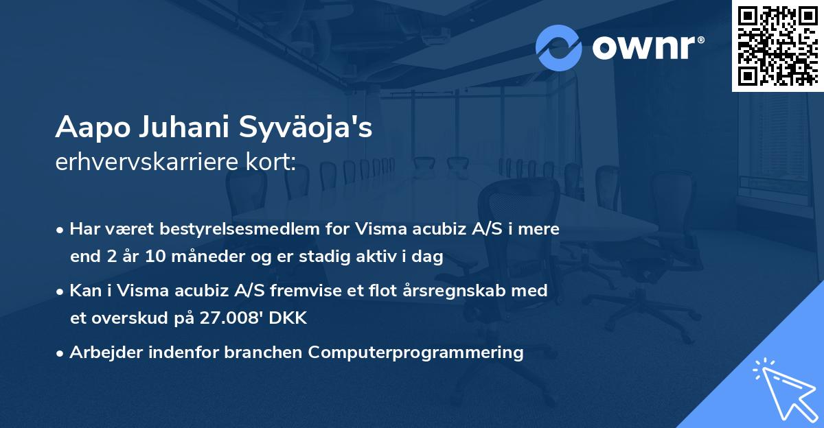 Aapo Juhani Syväoja's erhvervskarriere kort