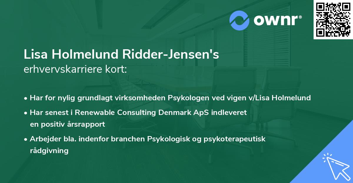 Lisa Holmelund Ridder-Jensen's erhvervskarriere kort