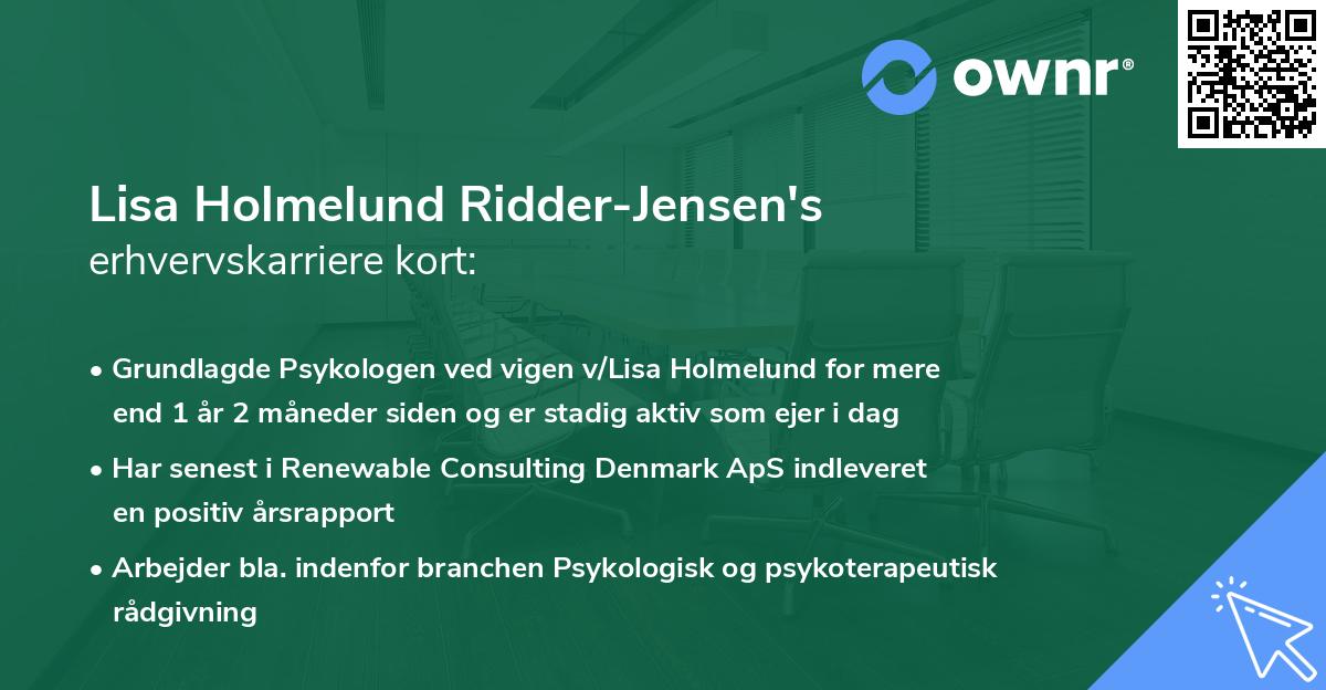 Lisa Holmelund Ridder-Jensen's erhvervskarriere kort