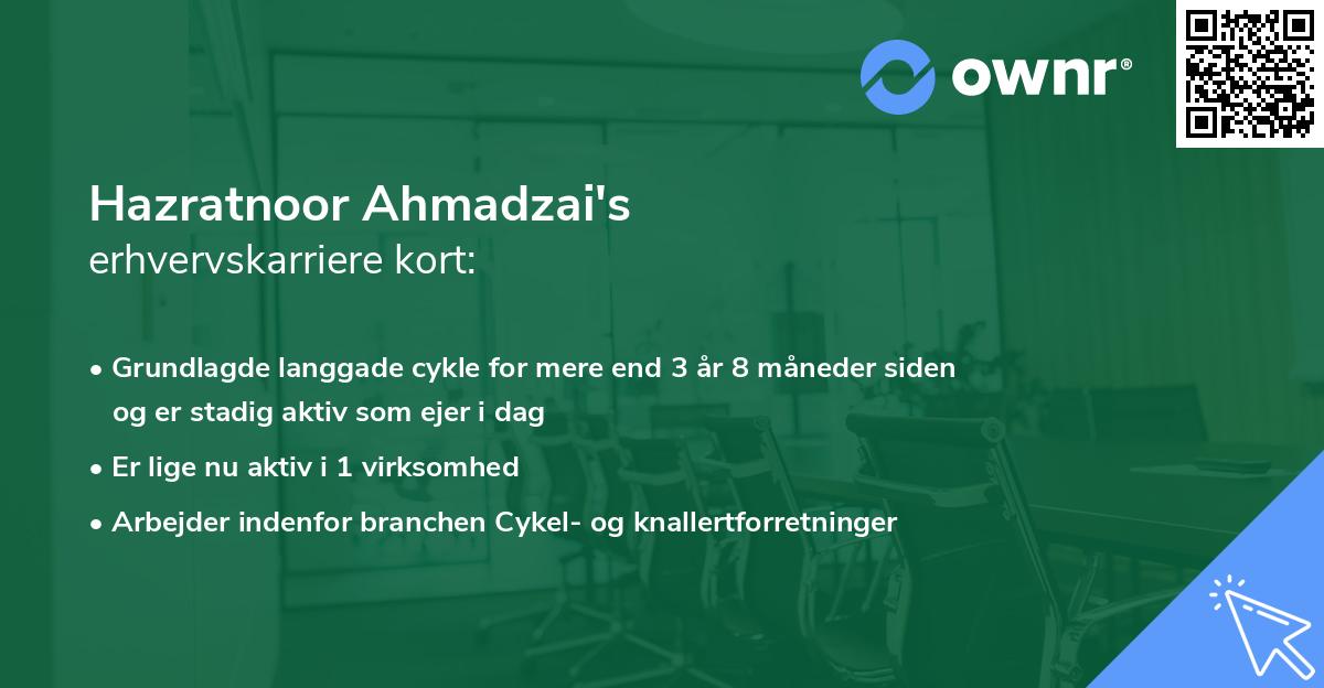 Hazratnoor Ahmadzai's erhvervskarriere kort