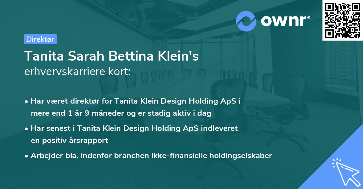 Tanita Sarah Bettina Klein's erhvervskarriere kort