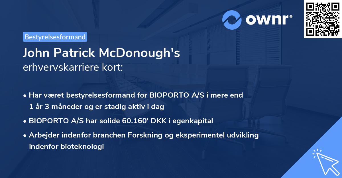 John Patrick McDonough's erhvervskarriere kort