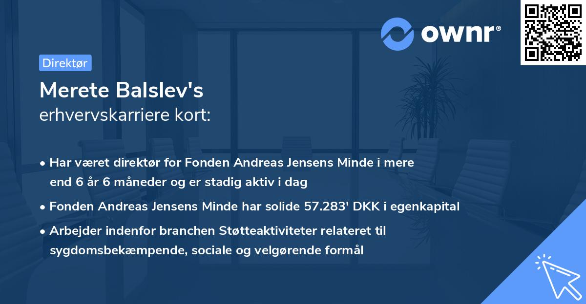 Merete Balslev's erhvervskarriere kort