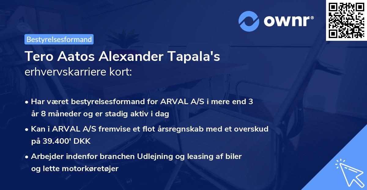 Tero Aatos Alexander Tapala's erhvervskarriere kort