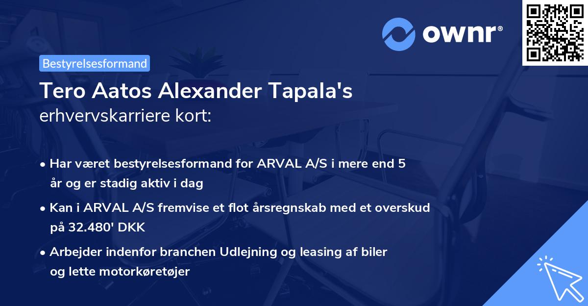 Tero Aatos Alexander Tapala's erhvervskarriere kort