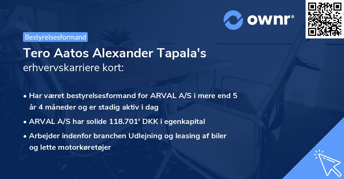 Tero Aatos Alexander Tapala's erhvervskarriere kort