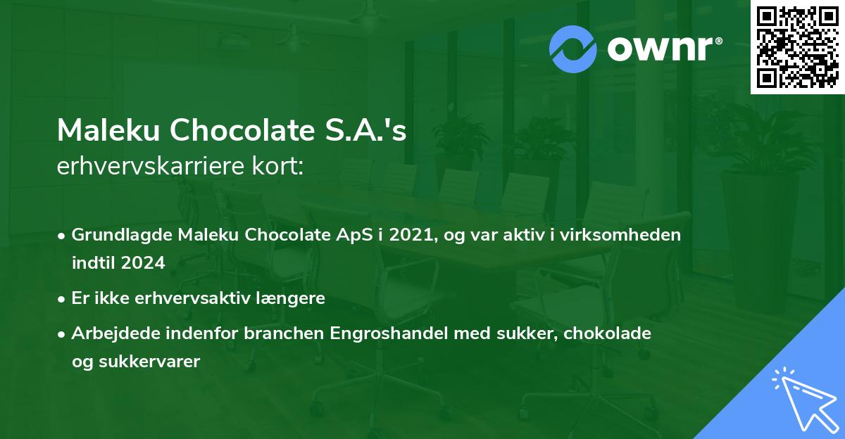 Maleku Chocolate S.A.'s erhvervskarriere kort