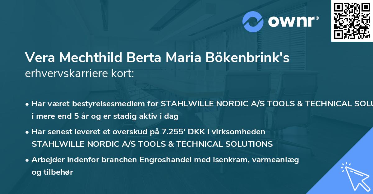 Vera Mechthild Berta Maria Bökenbrink's erhvervskarriere kort