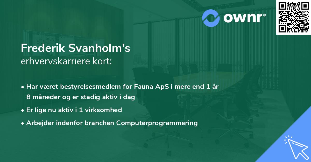Frederik Svanholm's erhvervskarriere kort