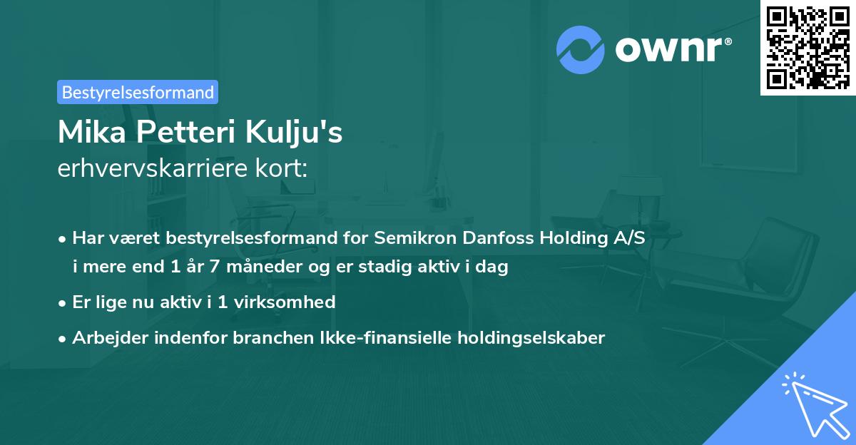 Mika Petteri Kulju's erhvervskarriere kort