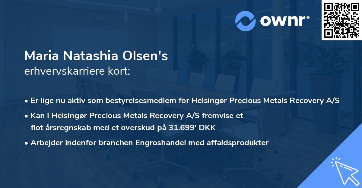 Maria Natashia Olsen's erhvervskarriere kort