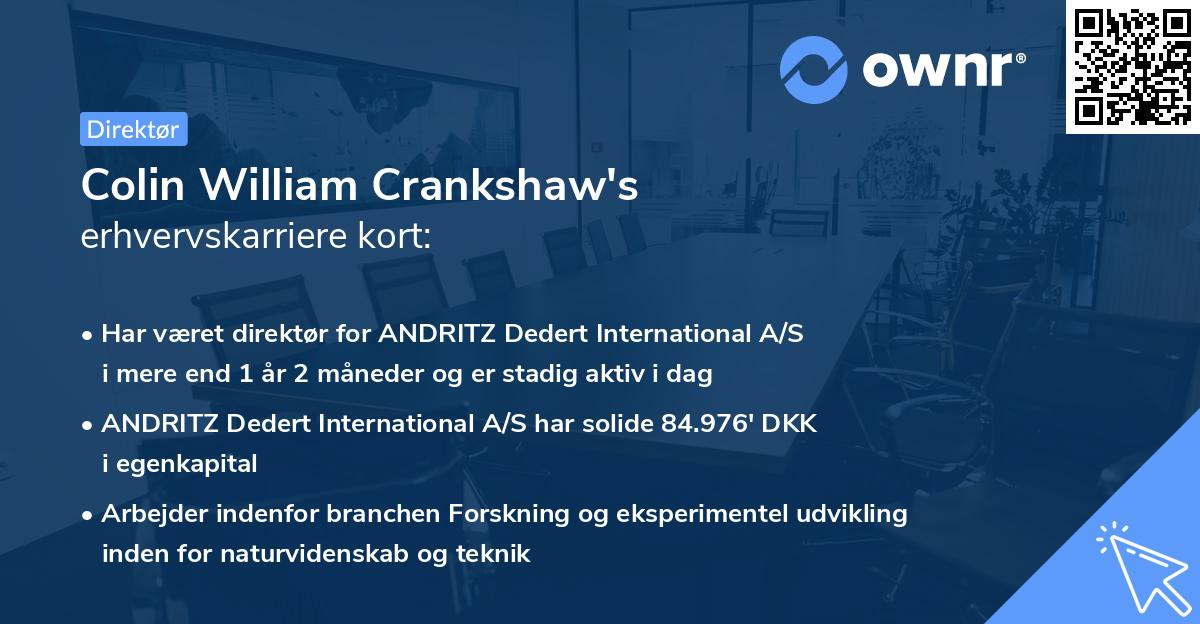 Colin William Crankshaw's erhvervskarriere kort