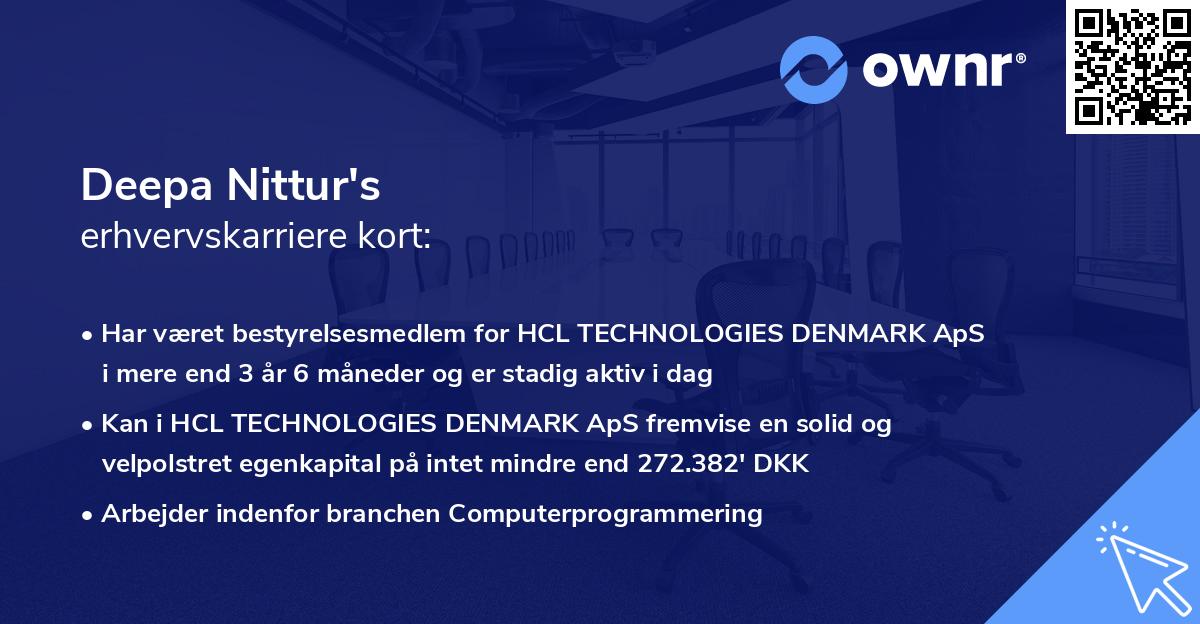 Deepa Nittur's erhvervskarriere kort