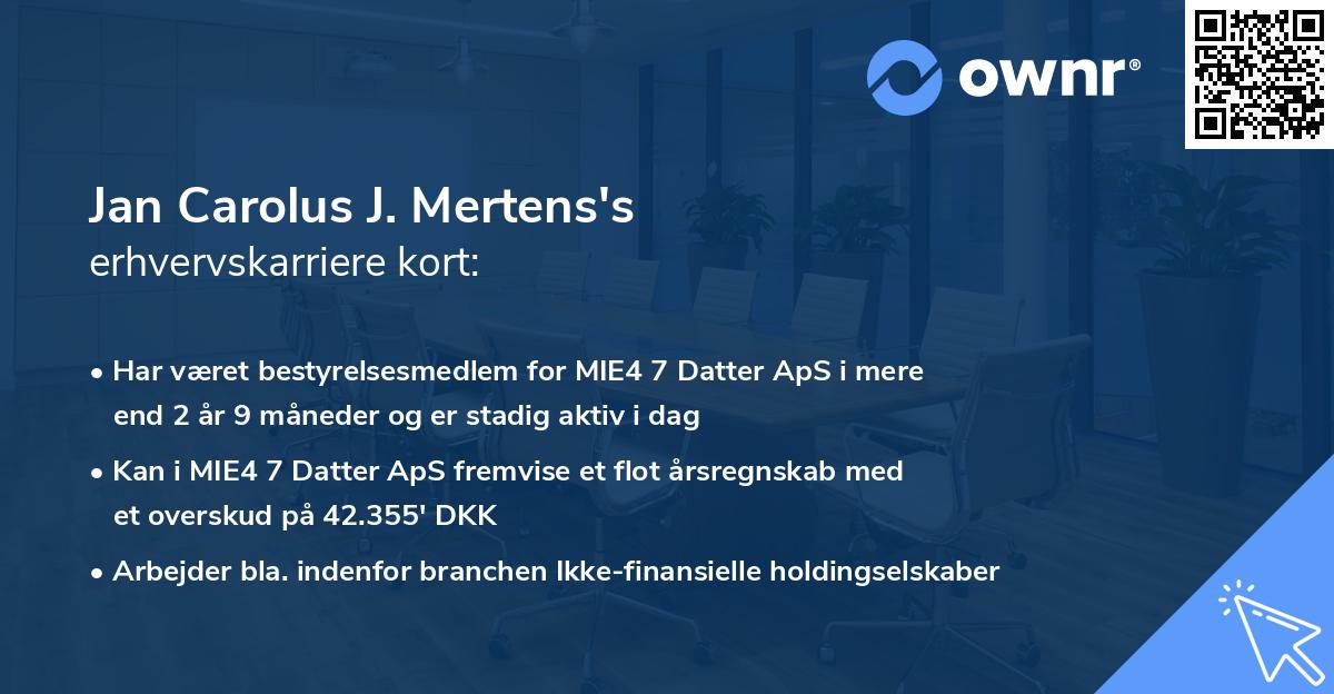 Jan Carolus J. Mertens's erhvervskarriere kort