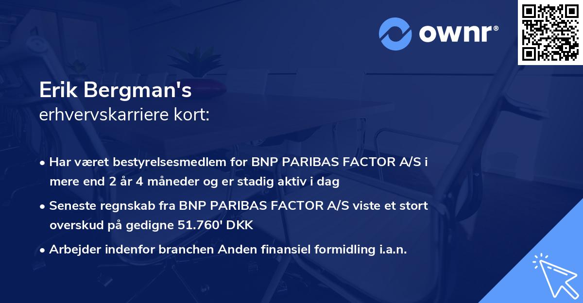 Erik Bergman's erhvervskarriere kort