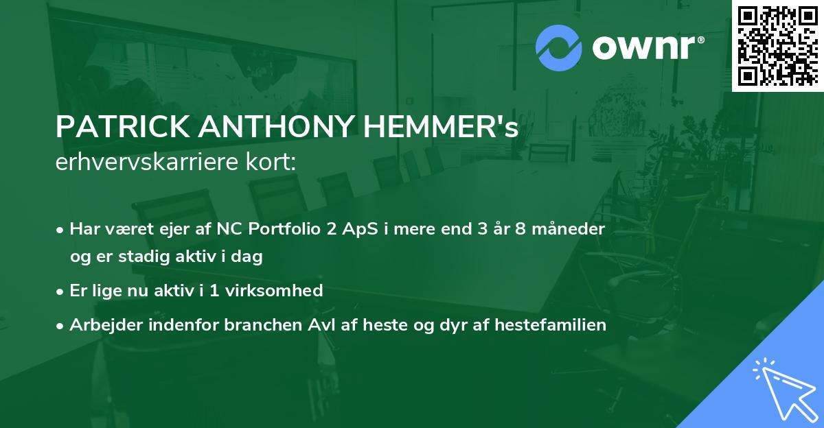 PATRICK ANTHONY HEMMER's erhvervskarriere kort
