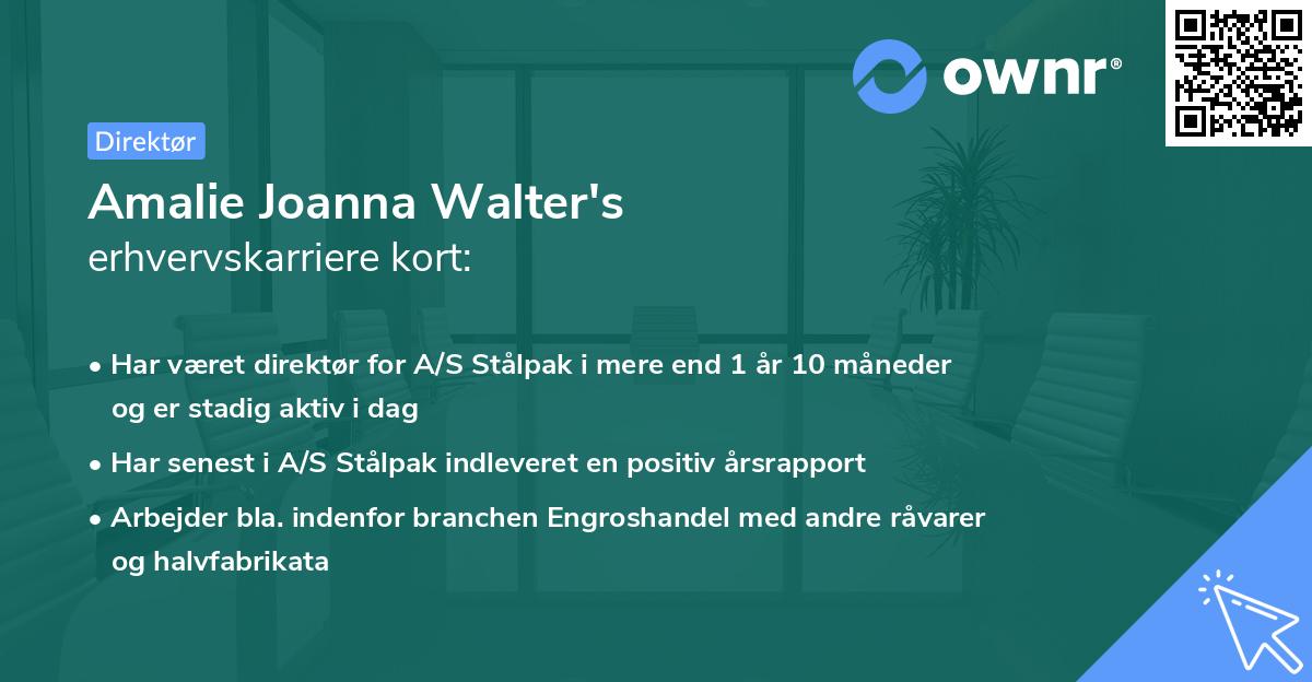 Amalie Joanna Walter's erhvervskarriere kort
