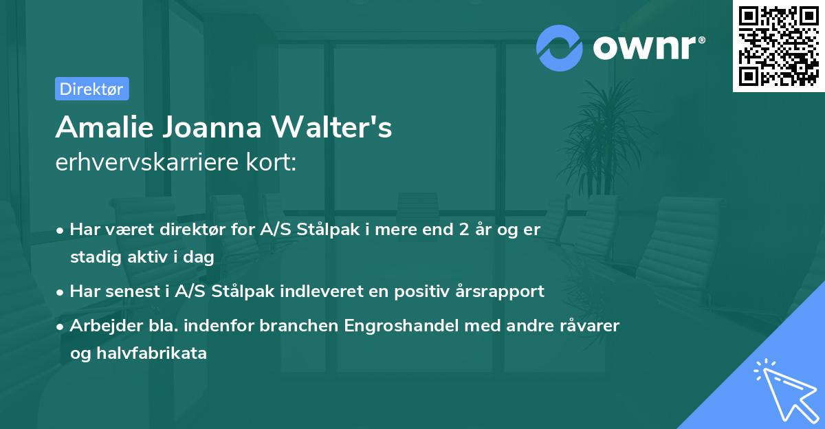 Amalie Joanna Walter's erhvervskarriere kort