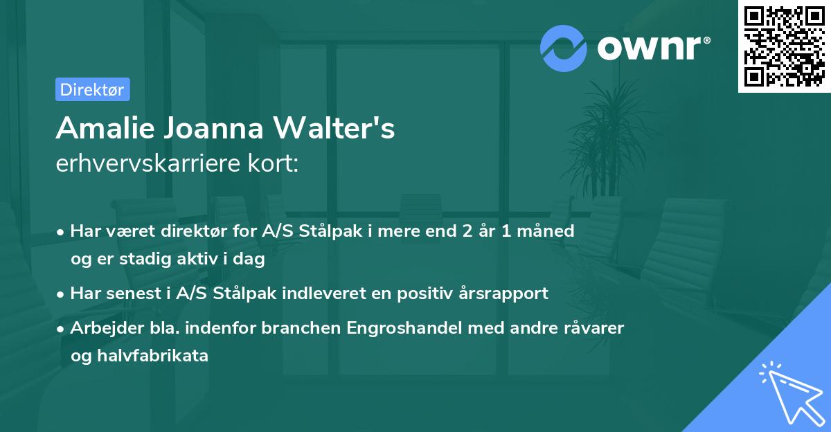 Amalie Joanna Walter's erhvervskarriere kort
