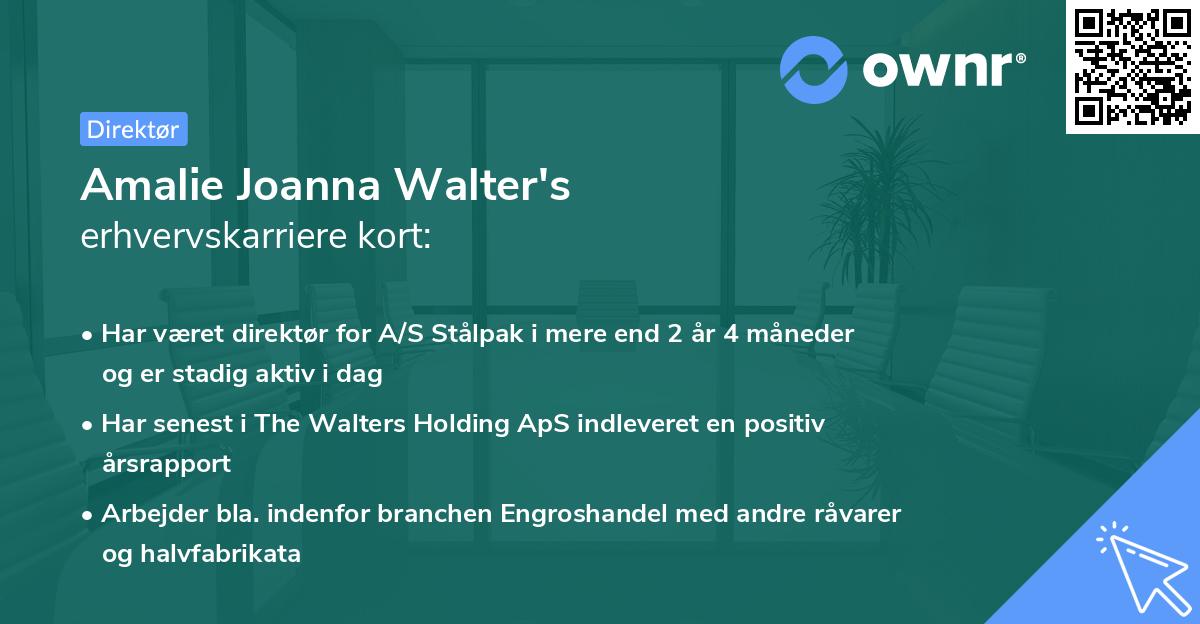 Amalie Joanna Walter's erhvervskarriere kort