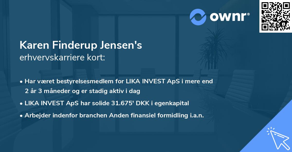 Karen Finderup Jensen's erhvervskarriere kort